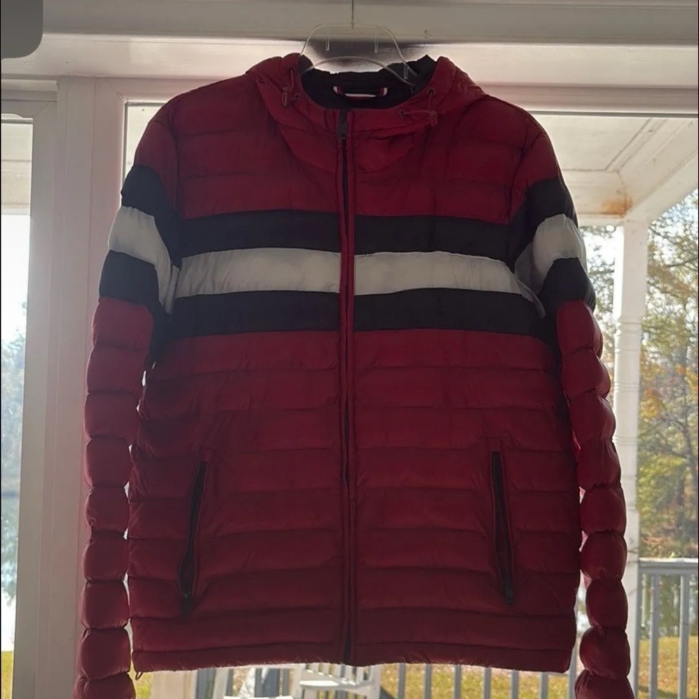 Tommy Hilfiger Red and Navy Blue Puffer Jacket
